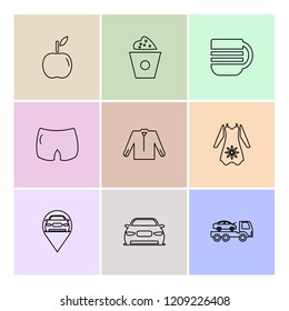 Set of 9 icons, for web, internet, mobile apps, interface design: business, finance, shopping, communication, fitness, computer, media, transportation, travel, easter, christmas, summer, device