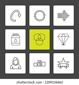 Set of 9 icons, for web, internet, mobile apps, interface design: business, finance, shopping, communication, fitness, computer, media, transportation, travel, easter, christmas, summer, device