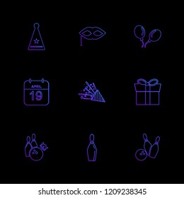 Set of 9 icons, for web, internet, mobile apps, interface design: business, finance, shopping, communication, fitness, computer, media, transportation, travel, easter, christmas, summer, device