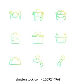 Set of 9 icons, for web, internet, mobile apps, interface design: business, finance, shopping, communication, fitness, computer, media, transportation, travel, easter, christmas, summer, device