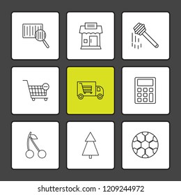 Set of 9 icons, for web, internet, mobile apps, interface design: business, finance, shopping, communication, fitness, computer, media, transportation, travel, easter, christmas, summer, device