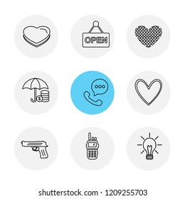Set of 9 icons, for web, internet, mobile apps, interface design: business, finance, shopping, communication, fitness, computer, media, transportation, travel, easter, christmas, summer, device