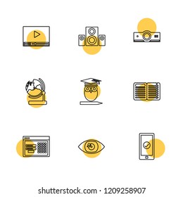 Set of 9 icons, for web, internet, mobile apps, interface design: business, finance, shopping, communication, fitness, computer, media, transportation, travel, easter, christmas, summer, device