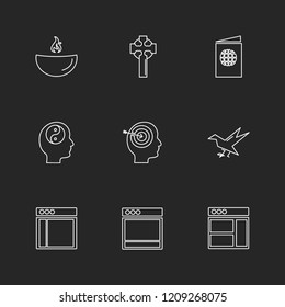 Set of 9 icons, for web, internet, mobile apps, interface design: business, finance, shopping, communication, fitness, computer, media, transportation, travel, easter, christmas, summer, device