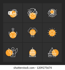 Set of 9 icons, for web, internet, mobile apps, interface design: business, finance, shopping, communication, fitness, computer, media, transportation, travel, easter, christmas, summer, device