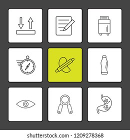 Set of 9 icons, for web, internet, mobile apps, interface design: business, finance, shopping, communication, fitness, computer, media, transportation, travel, easter, christmas, summer, device