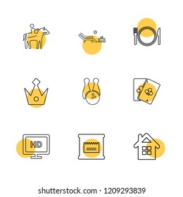 Set of 9 icons, for web, internet, mobile apps, interface design: business, finance, shopping, communication, fitness, computer, media, transportation, travel, easter, christmas, summer, device