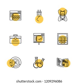 Set of 9 icons, for web, internet, mobile apps, interface design: business, finance, shopping, communication, fitness, computer, media, transportation, travel, easter, christmas, summer, device