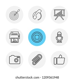 Set of 9 icons, for web, internet, mobile apps, interface design: business, finance, shopping, communication, fitness, computer, media, transportation, travel, easter, christmas, summer, device