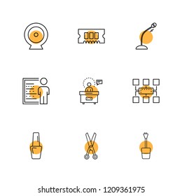 Set of 9 icons, for web, internet, mobile apps, interface design: business, finance, shopping, communication, fitness, computer, media, transportation, travel, easter, christmas, summer, device