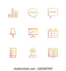 Set of 9 icons, for web, internet, mobile apps, interface design: business, finance, shopping, communication, fitness, computer, media, transportation, travel, easter, christmas, summer, device