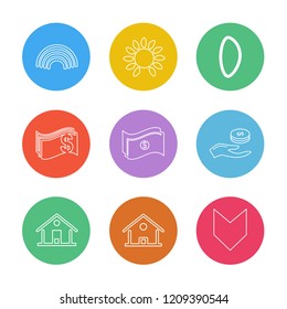 Set of 9 icons, for web, internet, mobile apps, interface design: business, finance, shopping, communication, fitness, computer, media, transportation, travel, easter, christmas, summer, device