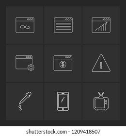 Set of 9 icons, for web, internet, mobile apps, interface design: business, finance, shopping, communication, fitness, computer, media, transportation, travel, easter, christmas, summer, device