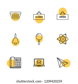 Set of 9 icons, for web, internet, mobile apps, interface design: business, finance, shopping, communication, fitness, computer, media, transportation, travel, easter, christmas, summer, device