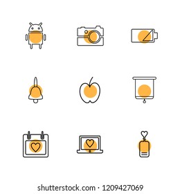 Set of 9 icons, for web, internet, mobile apps, interface design: business, finance, shopping, communication, fitness, computer, media, transportation, travel, easter, christmas, summer, device