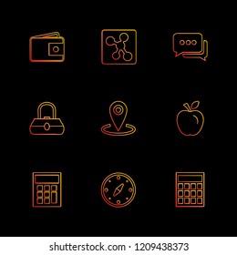 Set of 9 icons, for web, internet, mobile apps, interface design: business, finance, shopping, communication, fitness, computer, media, transportation, travel, easter, christmas, summer, device