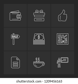 Set of 9 icons, for web, internet, mobile apps, interface design: business, finance, shopping, communication, fitness, computer, media, transportation, travel, easter, christmas, summer, device
