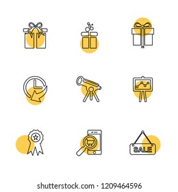 Set of 9 icons, for web, internet, mobile apps, interface design: business, finance, shopping, communication, fitness, computer, media, transportation, travel, easter, christmas, summer, device