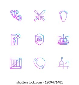 Set of 9 icons, for web, internet, mobile apps, interface design: business, finance, shopping, communication, fitness, computer, media, transportation, travel, easter, christmas, summer, device