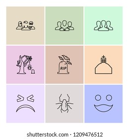 Set of 9 icons, for web, internet, mobile apps, interface design: business, finance, shopping, communication, fitness, computer, media, transportation, travel, easter, christmas, summer, device
