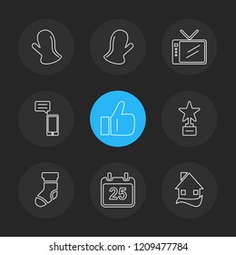 Set of 9 icons, for web, internet, mobile apps, interface design: business, finance, shopping, communication, fitness, computer, media, transportation, travel, easter, christmas, summer, device