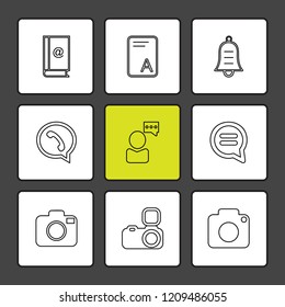 Set of 9 icons, for web, internet, mobile apps, interface design: business, finance, shopping, communication, fitness, computer, media, transportation, travel, easter, christmas, summer, device