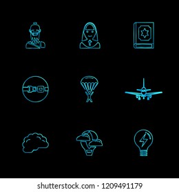 Set of 9 icons, for web, internet, mobile apps, interface design: business, finance, shopping, communication, fitness, computer, media, transportation, travel, easter, christmas, summer, device