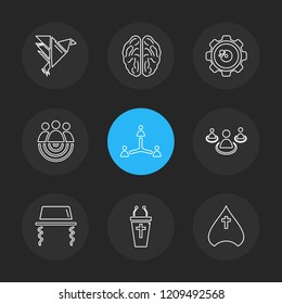 Set of 9 icons, for web, internet, mobile apps, interface design: business, finance, shopping, communication, fitness, computer, media, transportation, travel, easter, christmas, summer, device