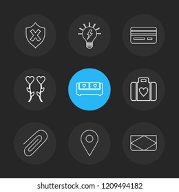 Set of 9 icons, for web, internet, mobile apps, interface design: business, finance, shopping, communication, fitness, computer, media, transportation, travel, easter, christmas, summer, device