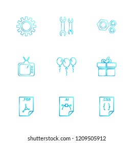 Set of 9 icons, for web, internet, mobile apps, interface design: business, finance, shopping, communication, fitness, computer, media, transportation, travel, easter, christmas, summer, device