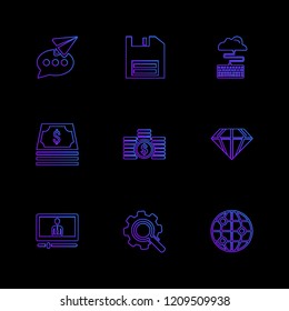 Set of 9 icons, for web, internet, mobile apps, interface design: business, finance, shopping, communication, fitness, computer, media, transportation, travel, easter, christmas, summer, device