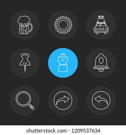 Set of 9 icons, for web, internet, mobile apps, interface design: business, finance, shopping, communication, fitness, computer, media, transportation, travel, easter, christmas, summer, device