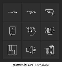 Set of 9 icons, for web, internet, mobile apps, interface design: business, finance, shopping, communication, fitness, computer, media, transportation, travel, easter, christmas, summer, device