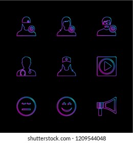 Set of 9 icons, for web, internet, mobile apps, interface design: business, finance, shopping, communication, fitness, computer, media, transportation, travel, easter, christmas, summer, device