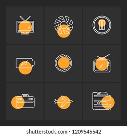 Set of 9 icons, for web, internet, mobile apps, interface design: business, finance, shopping, communication, fitness, computer, media, transportation, travel, easter, christmas, summer, device