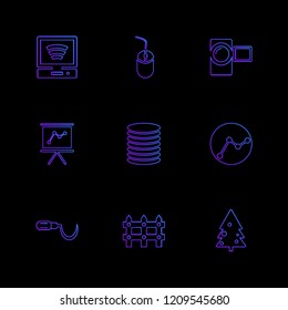 Set of 9 icons, for web, internet, mobile apps, interface design: business, finance, shopping, communication, fitness, computer, media, transportation, travel, easter, christmas, summer, device