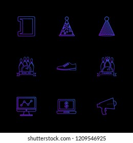 Set of 9 icons, for web, internet, mobile apps, interface design: business, finance, shopping, communication, fitness, computer, media, transportation, travel, easter, christmas, summer, device