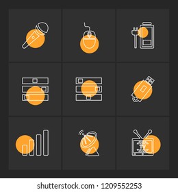 Set of 9 icons, for web, internet, mobile apps, interface design: business, finance, shopping, communication, fitness, computer, media, transportation, travel, easter, christmas, summer, device