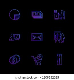Set of 9 icons, for web, internet, mobile apps, interface design: business, finance, shopping, communication, fitness, computer, media, transportation, travel, easter, christmas, summer, device