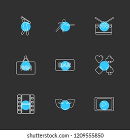 Set of 9 icons, for web, internet, mobile apps, interface design: business, finance, shopping, communication, fitness, computer, media, transportation, travel, easter, christmas, summer, device