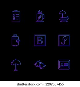 Set of 9 icons, for web, internet, mobile apps, interface design: business, finance, shopping, communication, fitness, computer, media, transportation, travel, easter, christmas, summer, device