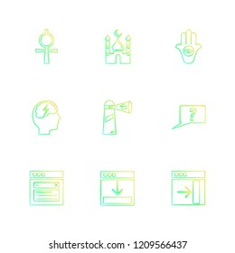 Set of 9 icons, for web, internet, mobile apps, interface design: business, finance, shopping, communication, fitness, computer, media, transportation, travel, easter, christmas, summer, device