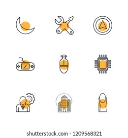 Set of 9 icons, for web, internet, mobile apps, interface design: business, finance, shopping, communication, computer, media, travel, easter, device