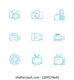 Set of 9 icons, for web, internet, mobile apps, interface design: business, communication, computer, media, device