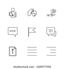 Set of 9 icons, for web, internet, mobile apps, interface design: business, communication, computer, media, transportation, travel 