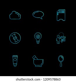 Set of 9 icons, for web, internet, mobile apps, interface design: business, communication, computer, media, summer, device