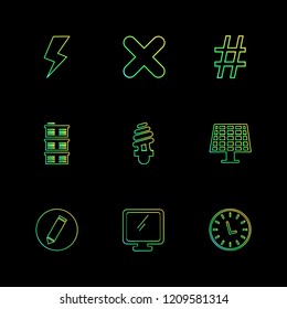 Set of 9 icons, for web, internet, mobile apps, interface design: business, finance, shopping, communication, fitness, computer, media, transportation, travel, easter, christmas, summer, device