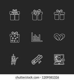 Set of 9 icons, for web, internet, mobile apps, interface design: business, finance, shopping, communication, fitness, computer, media, transportation, travel, easter, christmas, summer, device