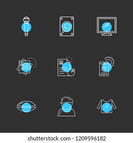 Set of 9 icons, for web, internet, mobile apps, interface design: business, finance, shopping, communication, fitness, computer, media, transportation, travel, easter, christmas, summer, device