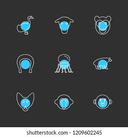 Set of 9 icons, for web, internet, mobile apps, interface design: business, finance, shopping, communication, fitness, computer, media, transportation, travel, easter, christmas, summer, device